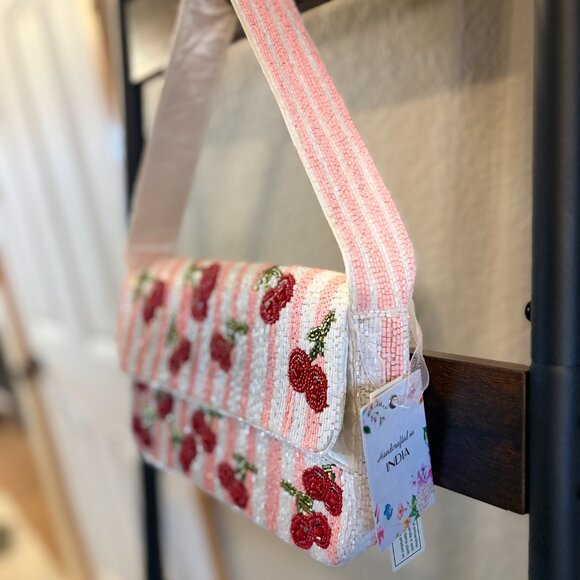 Viral Cherry Beaded Bag Handmade Shoulder Purse Kitsch Y2K NWT - Picture 3 of 5